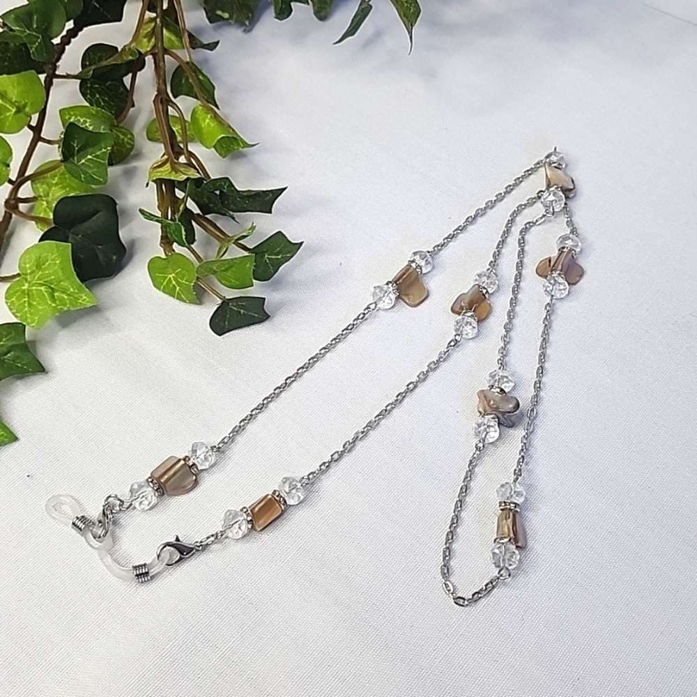 Silver With Natural Stone Multi Use Chain Mask Eyeglass Or Id Holder New
